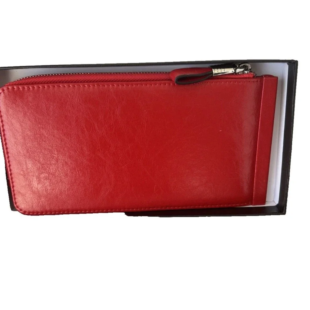 Huztencor RFID Blocking Red Leather Travel Wallet  Zip Around 8